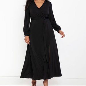Eloquii Wrap Maxi Dress, Black, 18